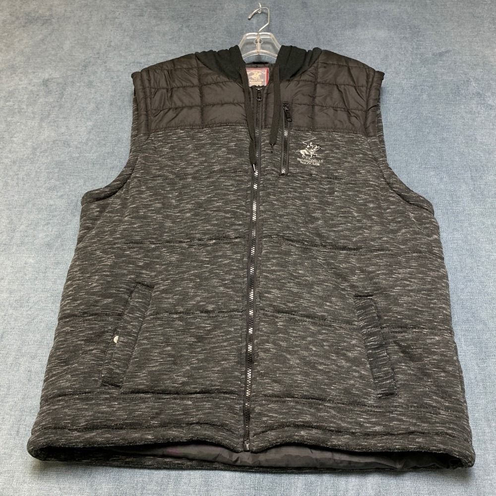 Beverly Hills Polo Club Vest Men Large Gray Modern Fit Hooded Puffer Performance